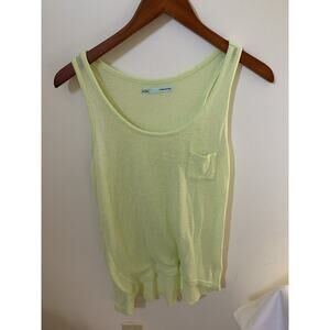Maurices Womens Size M Sweater Tank Top Shirt Neon Yellow High Low Open Knit
